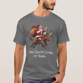 Santa Delivering Gift on テキサス州Longhorn Bull #1.1 Tシャツ (正面)