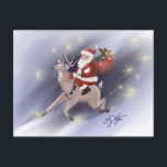 Santa Deliversはがき シーズンポストカード<br><div class="desc">Santa Delivers – アーティストLiz Viztesによるイラストレーション。サンタとトナカイはクリスマスプレゼントを届ける途中で冬の夜空を飛び回る。ホリデーカード、2014年。</div>