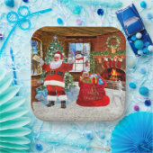 Santa delivers gifts on Christmas Day ペーパープレート (パーティー)