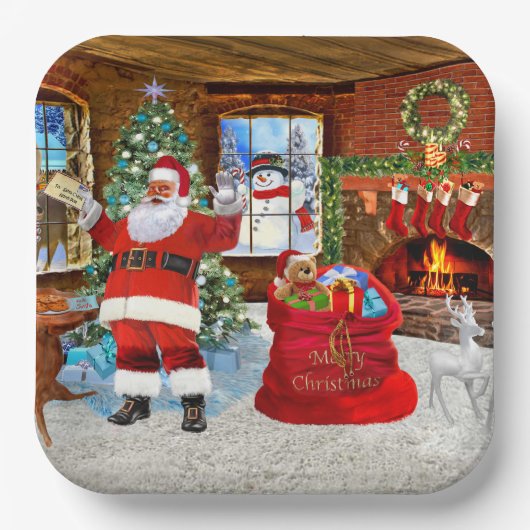 Santa delivers gifts on Christmas Day ペーパープレート (正面)
