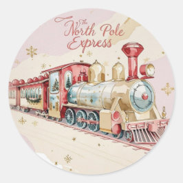 Santa Delivery Sticker | Pastel Pink & Gold Stars ラウンドシール