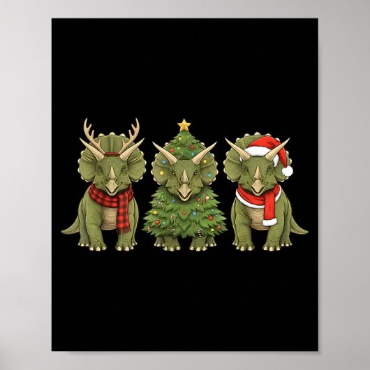 Santa Dinosaur Christmas Tree Triceratops Lover Xm ポスター (正面)