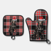 Santa Dog Black Labrador Holiday Plaid Christmas 鍋つかみ&鍋敷きセット (正面)