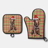 Santa Dog Chocolate Lab Holiday Plaid Christmas 鍋つかみ&鍋敷きセット (正面)