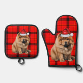 Santa Dog Chow Chow Holiday Plaid Christmas 鍋つかみ&鍋敷きセット (正面)