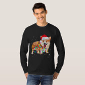 Santa Dog Xmas Christmas Tree Lights Holiday Tシャツ (正面フル)