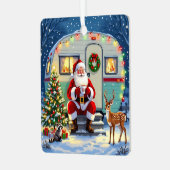 Santa Drinking Hot Cocoa outside his RV Christmas メタルオーナメント (正面左)