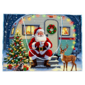 Santa Drinking Hot Cocoa outside his RV Christmas ラージペーパーバッグ (裏面)
