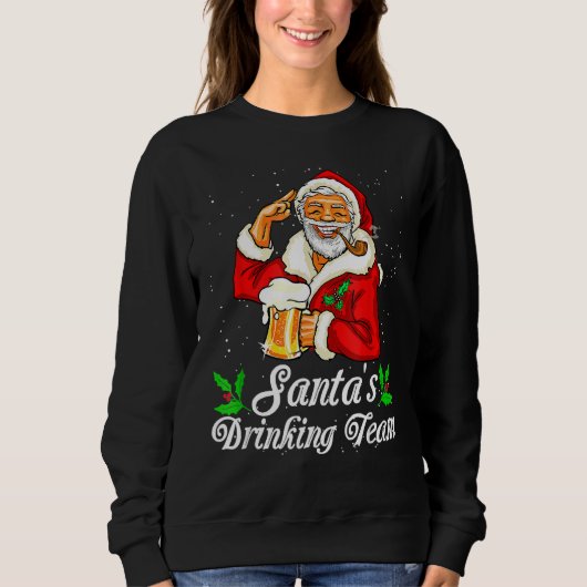 Santa Drinking Teamビール飲料ビール飲料Lov スウェットシャツ (正面)