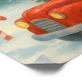 Santa Driving Red Car Watercolor Christmas ポスター (角)