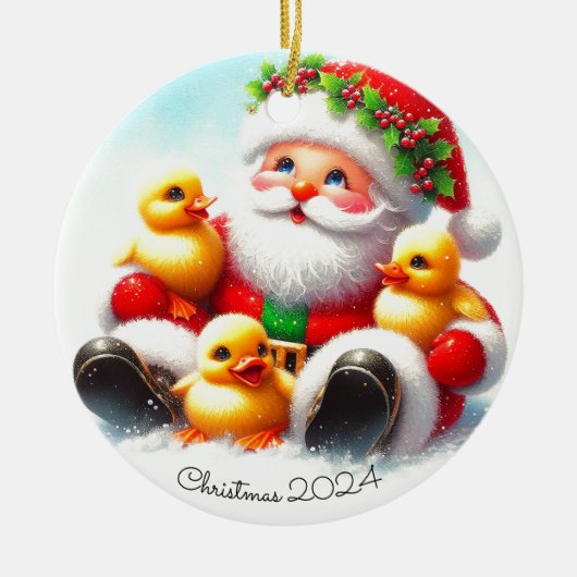 Santa Ducklings Christmas Ornament セラミックオーナメント (正面)
