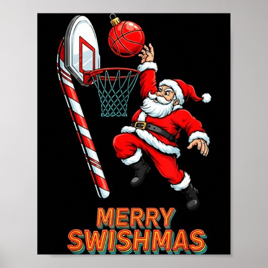 Santa Dunking Merry Swishmas Basketball Christmas  ポスター (正面)