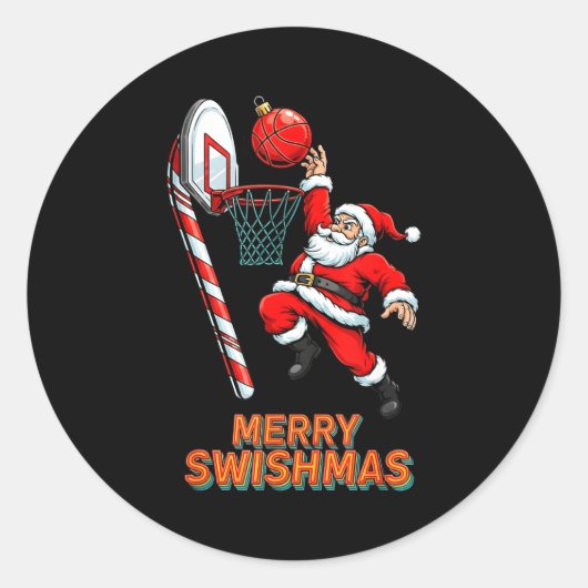 Santa Dunking Merry Swishmas Basketball Christmas  ラウンドシール (正面)