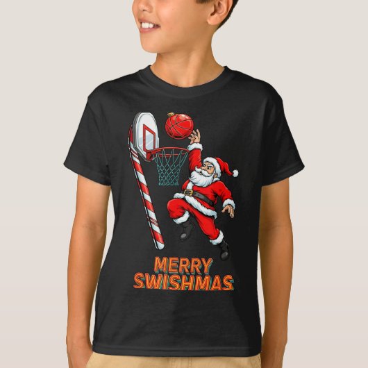 Santa Dunking Merry Swishmas Basketball Christmas  Tシャツ (正面)