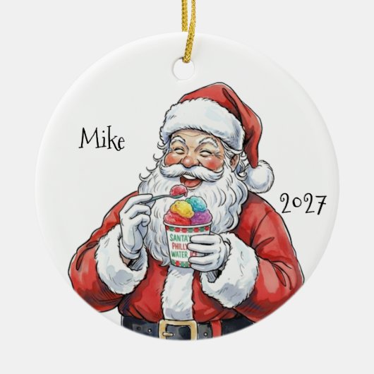 Santa eating Italian Water Ice Ceramic Ornament セラミックオーナメント (正面)