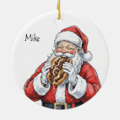 Santa eating Philly Cheesesteak Ceramic Ornament セラミックオーナメント (裏面)