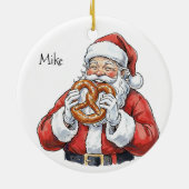 Santa eating Philly Soft Pretzel Ceramic Ornament セラミックオーナメント (裏面)