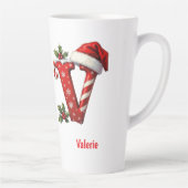Santa elegant Monogram initial V merry Christmas  カフェラテマグ (右)