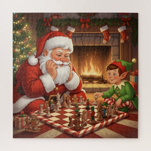 Santa & Elf Chess Game Christmas ジグソーパズル (縦)