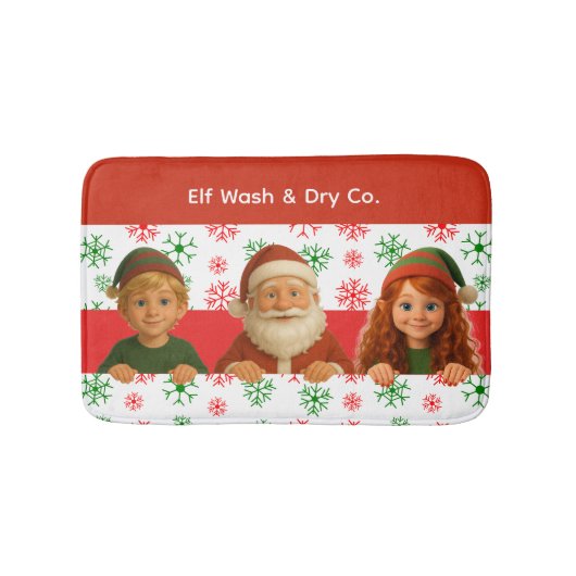 Santa & Elf Faces | North Pole Fun Christmas Bath バスマット (正面)