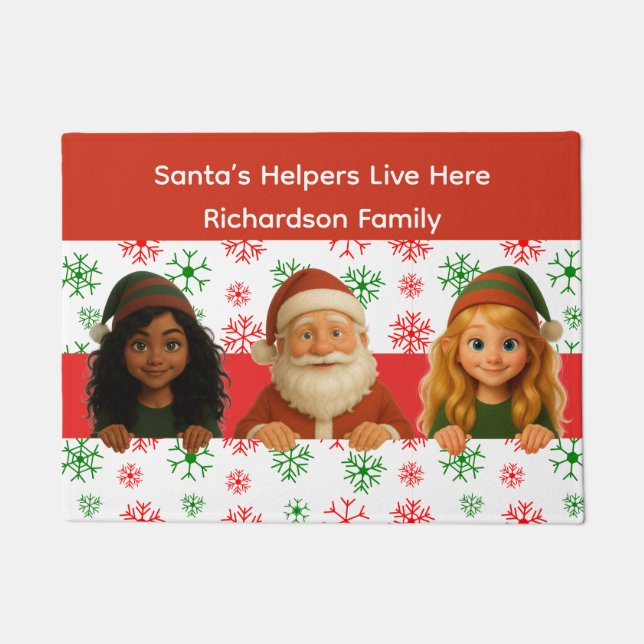 Santa & Elf Faces | North Pole Fun Christmas Door  ドアマット (正面)