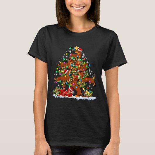 Santa Elf Reindeer Dachshund Christmas Tree Christ Tシャツ (正面)