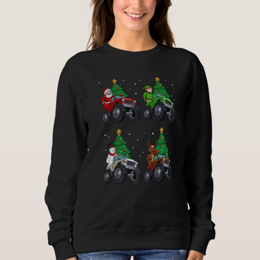 Santa Elf Reindeer Snowman Riding Monster Truck Ch スウェットシャツ (正面)