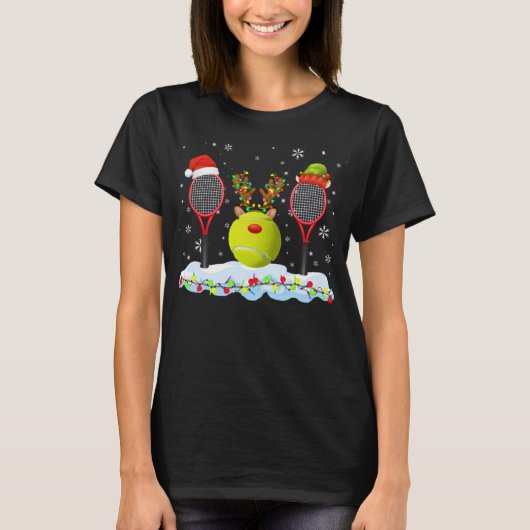 Santa Elf Reindeer Tennis Christmas Lights Tennis  Tシャツ (正面)