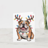 Santa English Bulldog Reindeer Light Christmas  カード (正面)