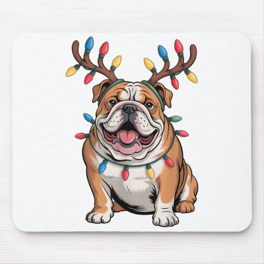 Santa English Bulldog Reindeer Light Christmas  マウスパッド (正面)