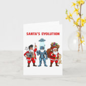 Santa Evolution Robot Clic Future Funny Christmas カード (黄色い花)