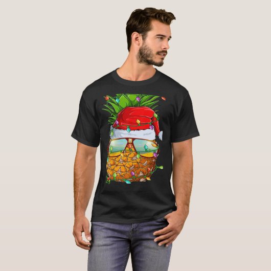 Santa Fat Pineapple Glasses Xmas Lights Pineapple  Tシャツ (正面フル)