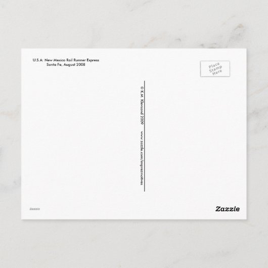 Santa FeのNM Rail Runner Xpress ポストカード (裏面)