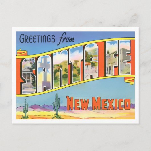 Santa Fe，ニューメキシコヴィンテージ大文字葉書 ポストカード (正面)