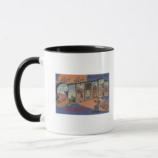 Santa Fe，ニューメキシコ – ラージレターシーン マグカップ (左)