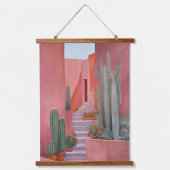 Santa Fe Cacti Boho Wood Topped Wall Tapestry  吊り下げ型タペストリー (正面)