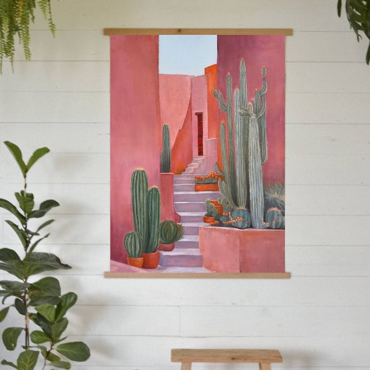 Santa Fe Cacti Boho Wood Topped Wall Tapestry  吊り下げ型タペストリー