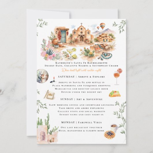 Santa Fe New Mexico Bachelorette Weekend Itinerary 招待状 (正面)