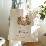 Santa Fe New Mexico Desert Wedding Welcome トートバッグ<br><div class="desc">A warm, hand-painted watercolor tote featuring a curated Santa Fe vignette filled with adobe architecture, turquoise accents, desert botanicals, pottery, and a soft Southwest sunset palette. Designed as a chic welcome gift for your Santa Fe bachelorette weekend, this tote feels equal parts artful and practical. Personalized with the couple’s names...</div>