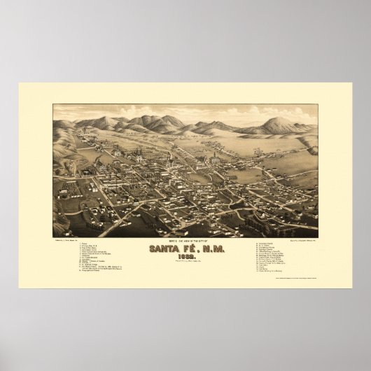 Santa Fe, NM Panoramic Map - 1882 ポスター (正面)