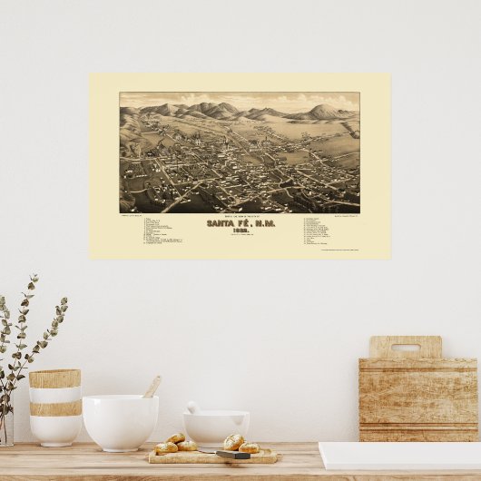 Santa Fe, NM Panoramic Map - 1882 ポスター (キッチン)