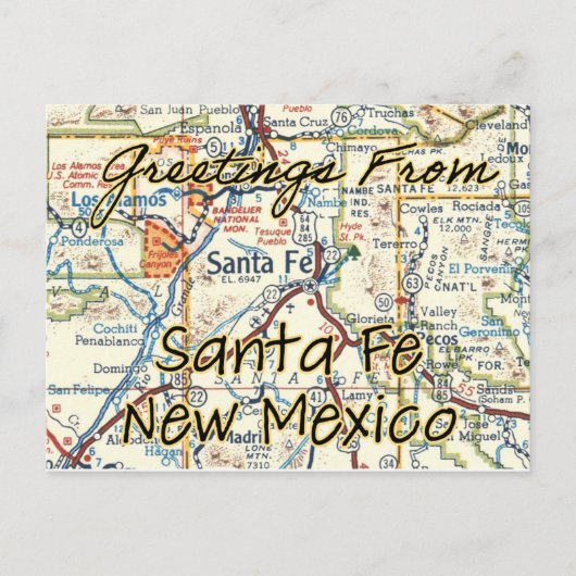 Santa Fe NM Vintage Map ポストカード (正面)