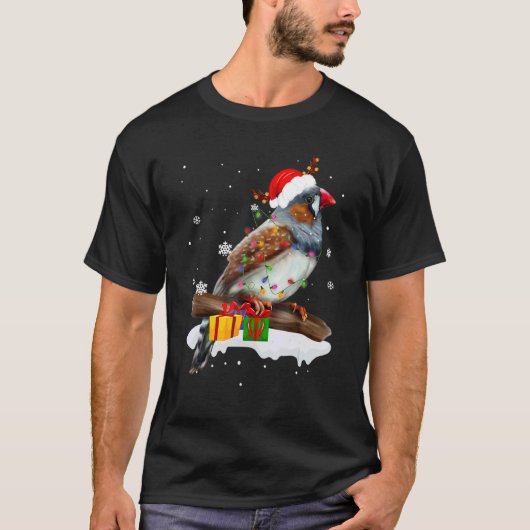 Santa Finch Bird Animal Christmas Lights  Christma Tシャツ (正面)