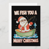 Santa Fishing Christmas Fish Fisherman Xmas シーズンカード (正面/裏面)