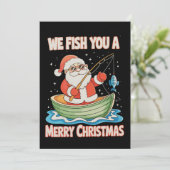 Santa Fishing Christmas Fish Fisherman Xmas シーズンカード (スタンド正面)