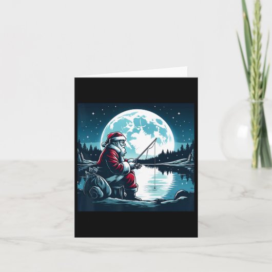 Santa Fishing Christmas Xmas Fisherman Fisher Moon カード (正面)