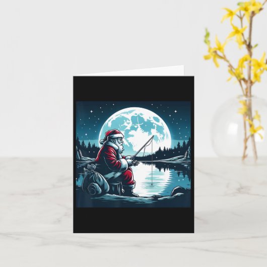 Santa Fishing Christmas Xmas Fisherman Fisher Moon カード (黄色い花)