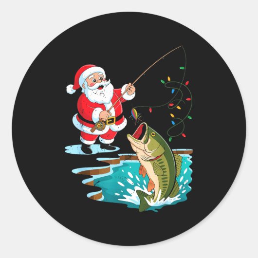 Santa Fishing Lure B Fish Christmas Pajamas Boy To ラウンドシール (正面)