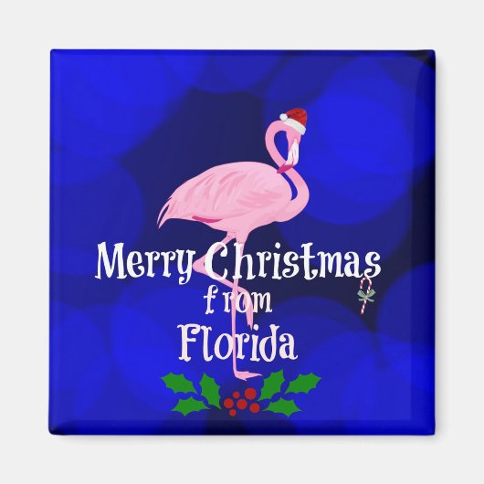 Santa Flamingoからのフロリダのクリスマスの挨拶 マグネット (正面)