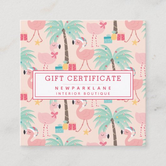 Santa Flamingo's - Pink Christmas Gift Certificate スクエア名刺 (正面)